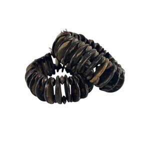 Lot 2 Coconut Shell Disc Bead Bracelets Stretch Boho Tribal Surfer Stretch
